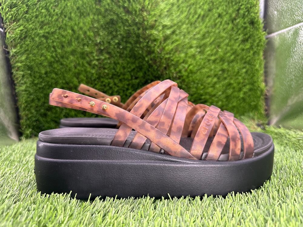 Crocs Brooklyn Tortoise Slingback Strappy Sandal Women's 7 Brown Wedge Heel